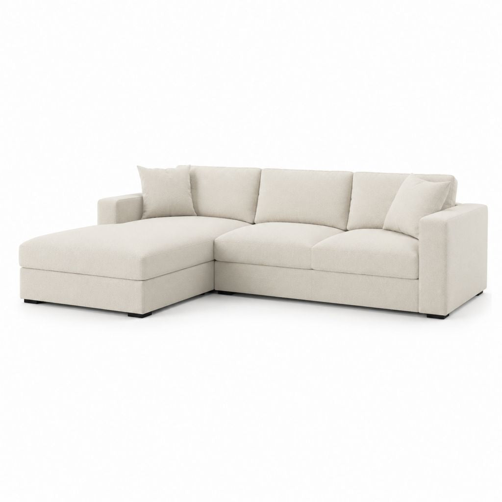 Divano angolare 3 posti con chaise longue sinistra beige in poliestere 250 x 160 x 85 cm