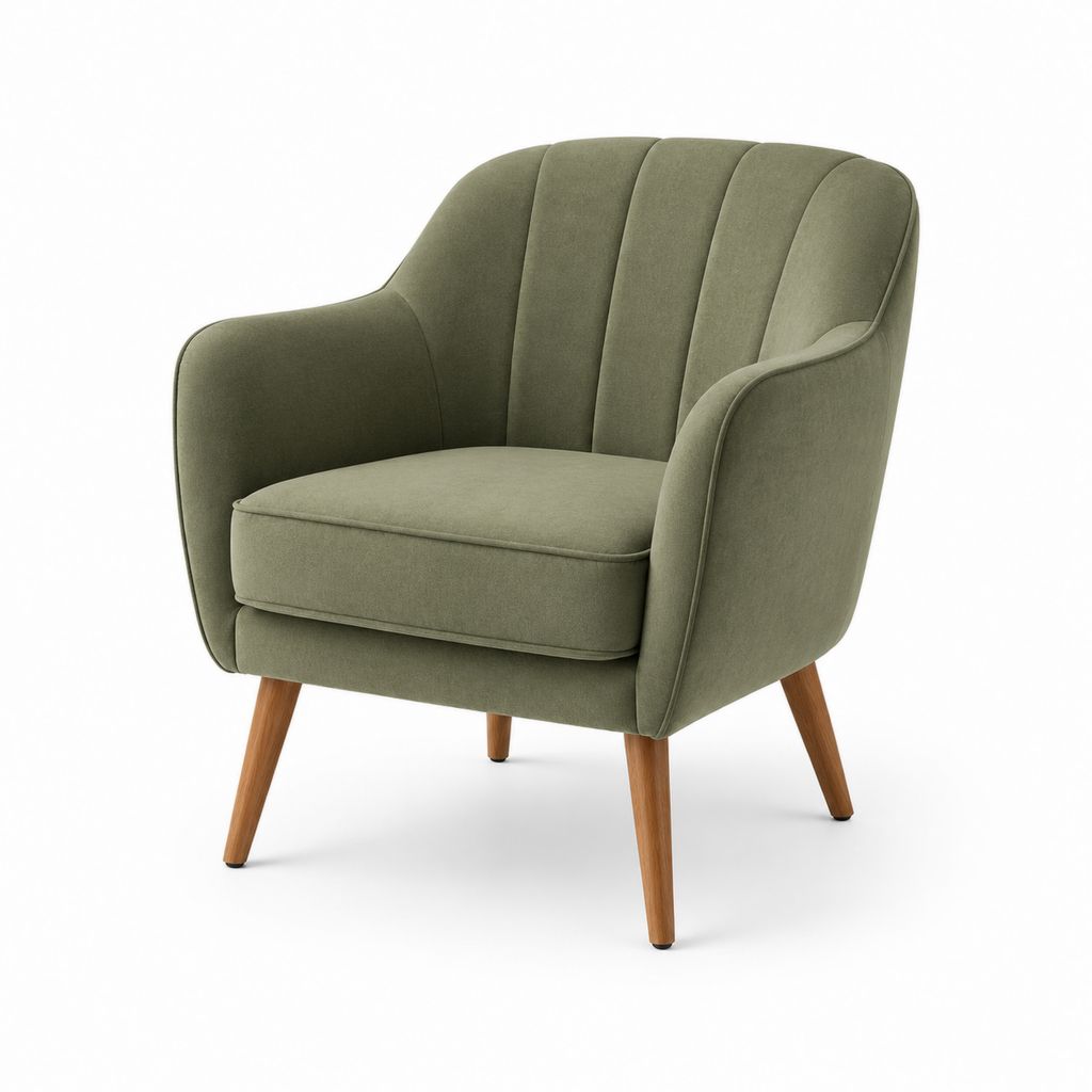 Poltrona da soggiorno verde in velluto di poliestere con gambe in legno massello 76 x 80 x 92 cm