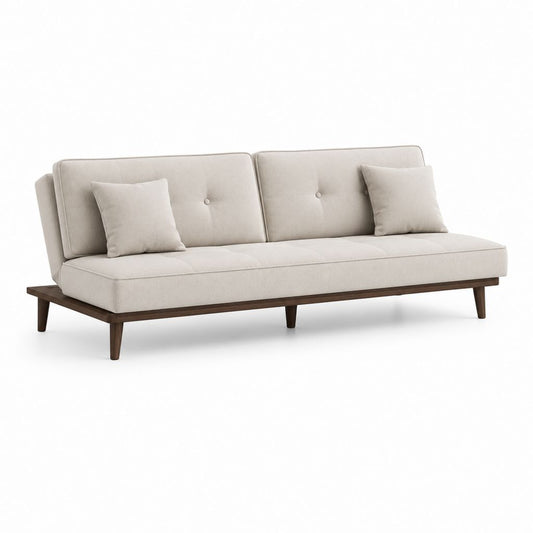 Divano 3 posti beige in poliestere con struttura in legno massello rettangolare 200 x 85 x 82 cm