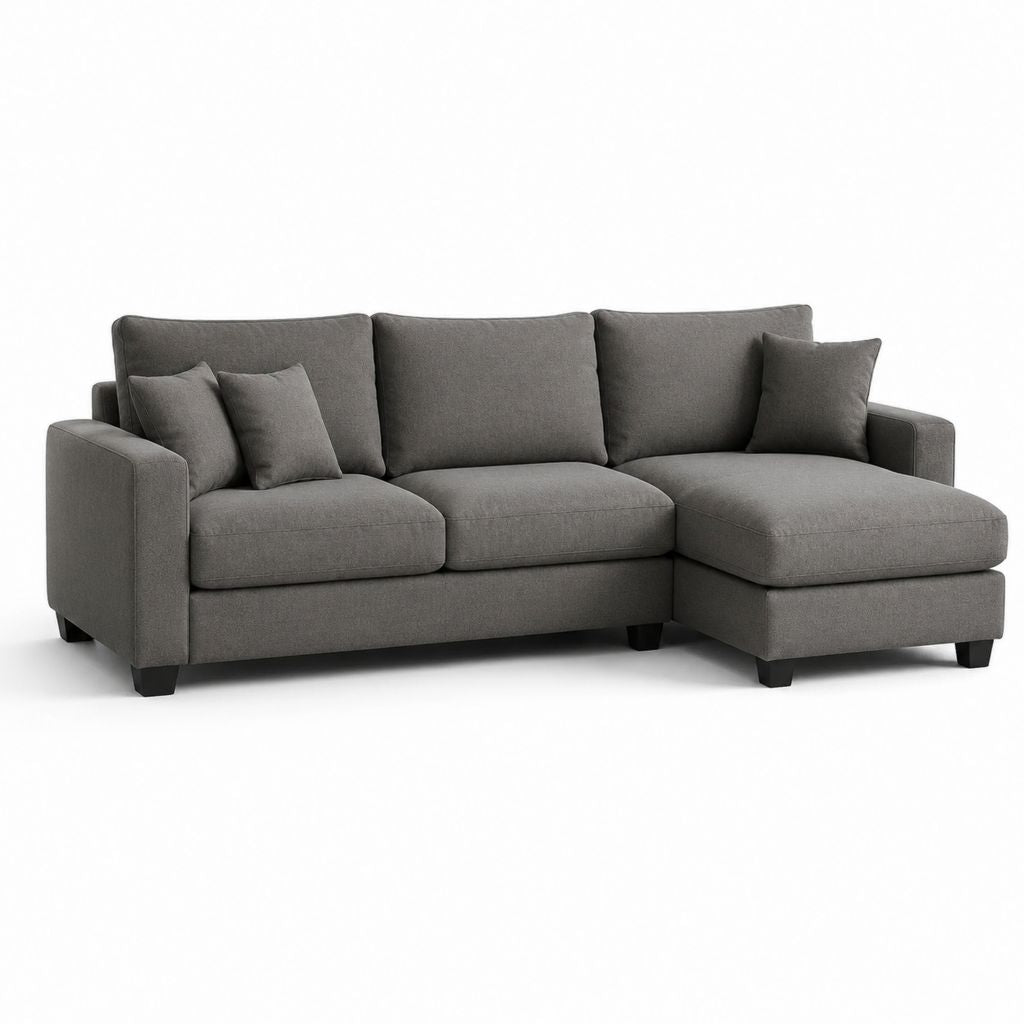 Divano angolare 3 posti con chaise longue destra grigio in poliestere a L 250 x 160 x 85 cm