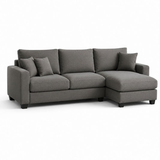 Divano angolare 3 posti con chaise longue destra grigio in poliestere a L 250 x 160 x 85 cm