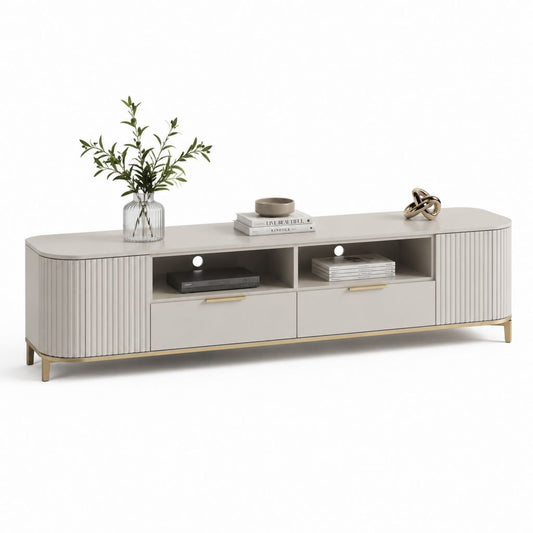 Mobile TV basso beige in MDF con ante scanalate 180 x 40 x 55 cm