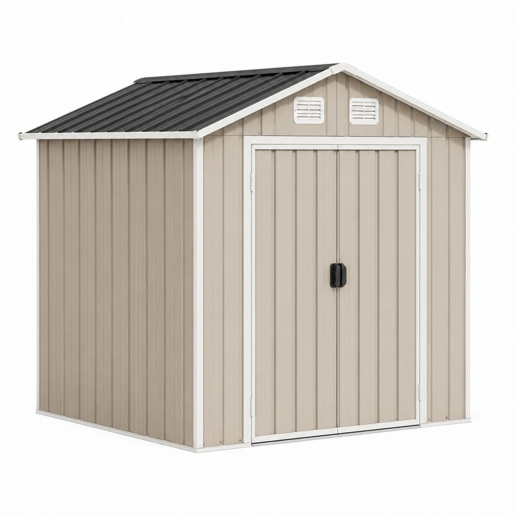 Casetta da giardino in acciaio zincato beige 213 x 127 x 185 cm con doppia porta