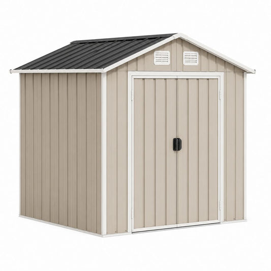 Casetta da giardino in acciaio zincato beige 213 x 127 x 185 cm con doppia porta
