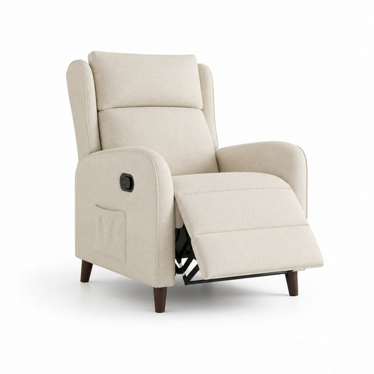 Poltrona reclinabile manuale beige in poliestere con poggiapiedi 78 x 90 x 105 cm