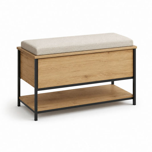 Panca fondoletto contenitore rovere ecru con struttura in acciaio 100 x 40 x 50 cm