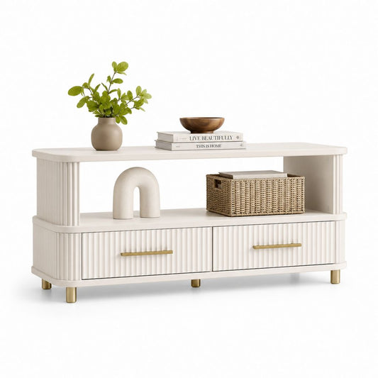 Credenza soggiorno con 2 cassetti avorio in MDF 120 x 40 x 75 cm