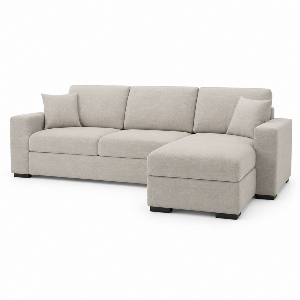 Divano angolare con penisola destra beige in poliestere a L 280 x 165 x 85 cm