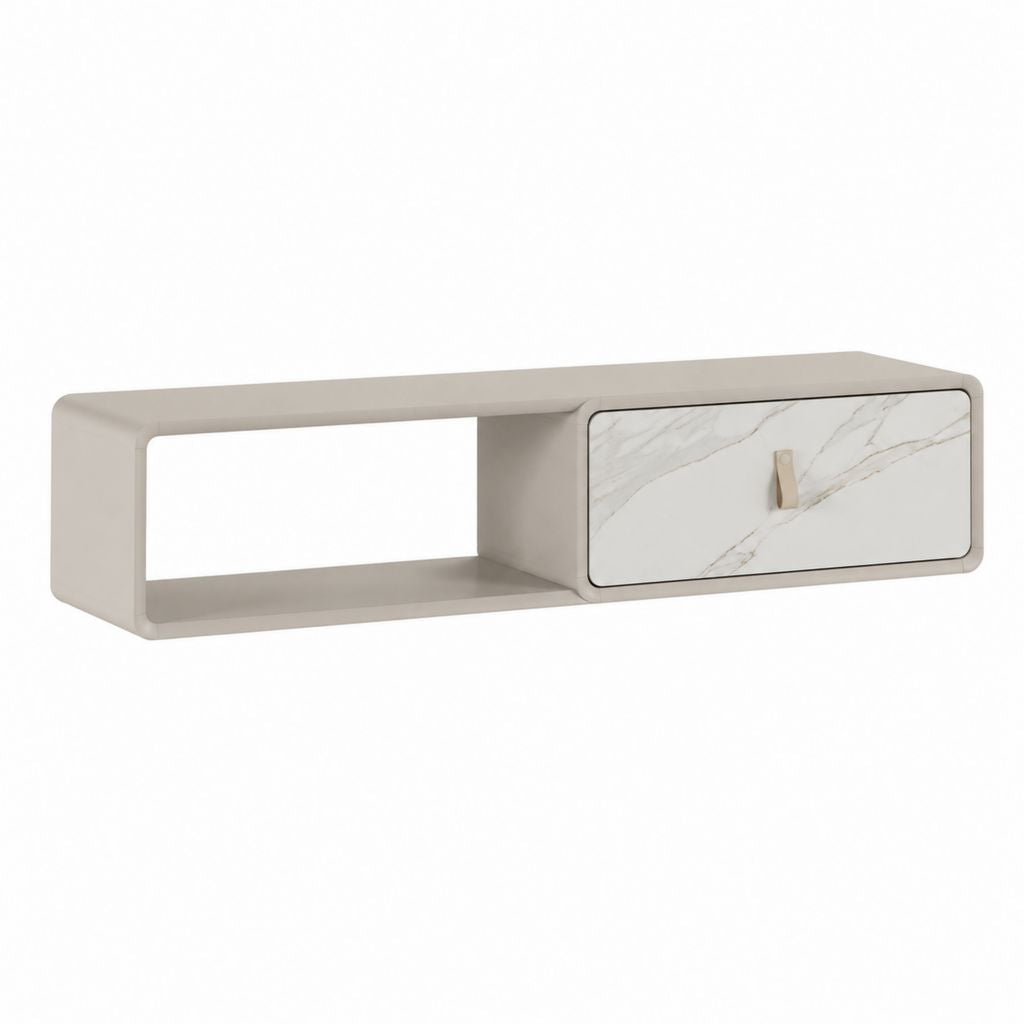 Mobile porta TV basso beige in MDF con anta effetto marmo 120 x 30 x 35 cm