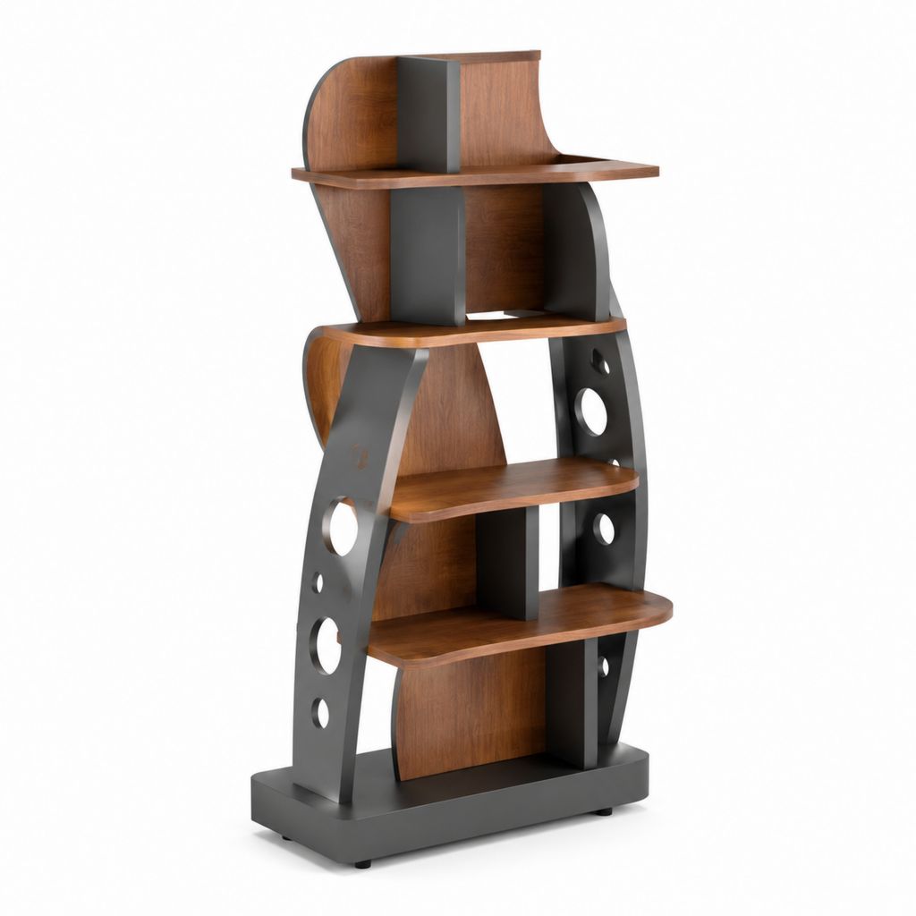 Libreria da terra 5 ripiani noce e nero in MDF 80 x 35 x 180 cm