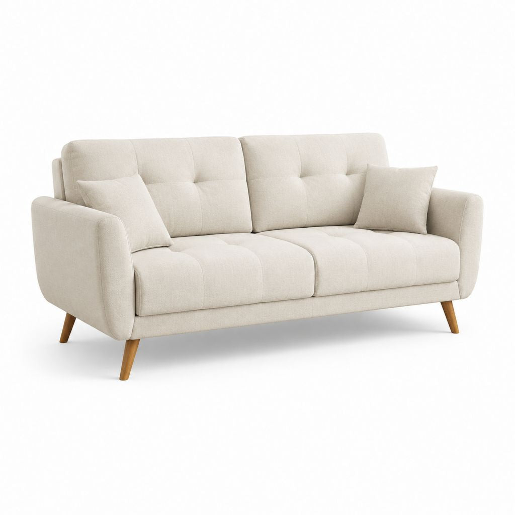 Divano 3 posti beige in poliestere con gambe in legno massello 180 x 85 x 88 cm