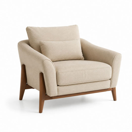 Poltrona imbottita beige in poliestere con struttura in legno massello 82 x 85 x 88 cm