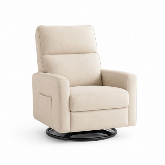 Poltrona reclinabile girevole beige in poliestere con base circolare in acciaio 89 x 84 x 94 cm