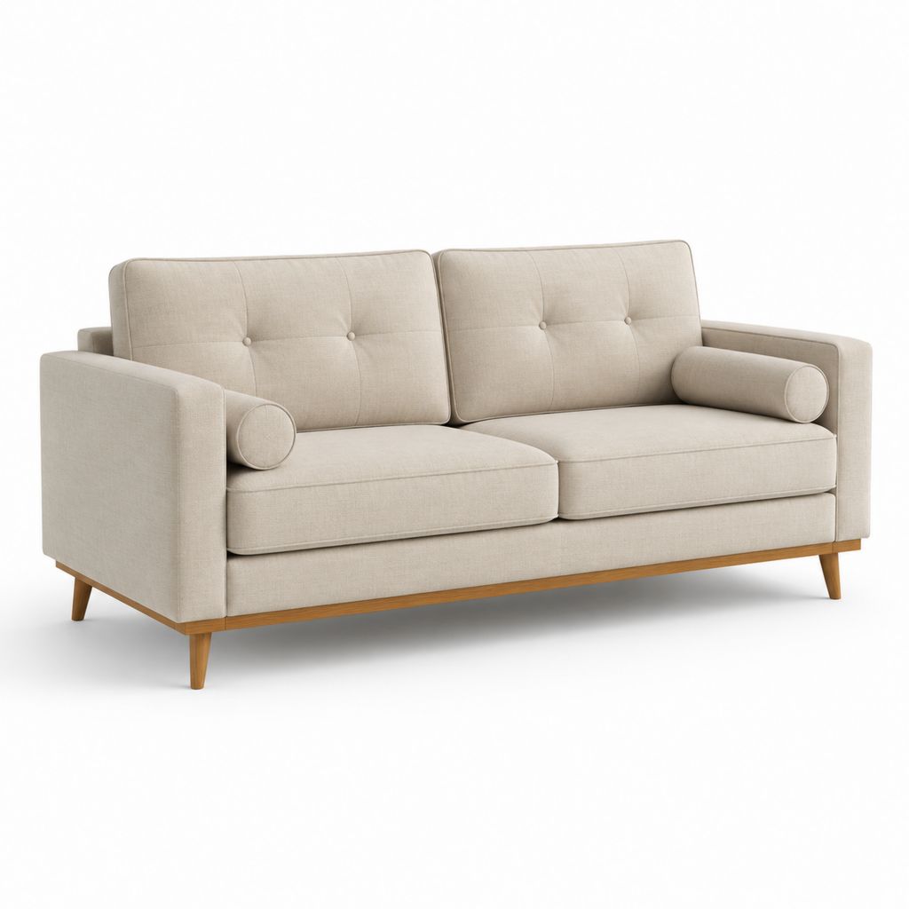 Divano 2 posti beige in poliestere con struttura in legno massello rettangolare 180 x 85 x 82 cm