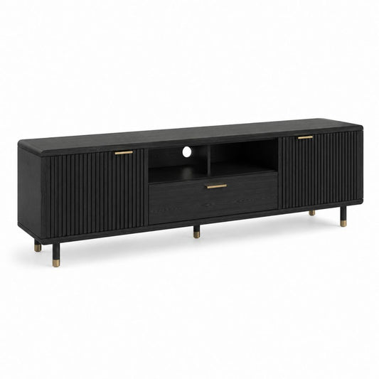 Mobile TV nero in MDF con 2 ante 1 cassetto e vano portacavi 180 x 40 x 55 cm