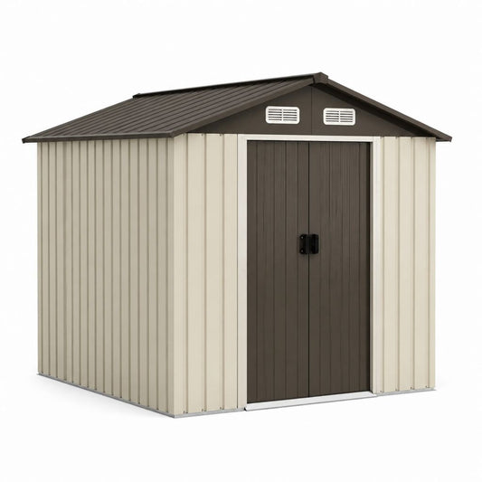 Casetta da giardino in acciaio zincato beige e marrone 238 x 195 x 205 cm
