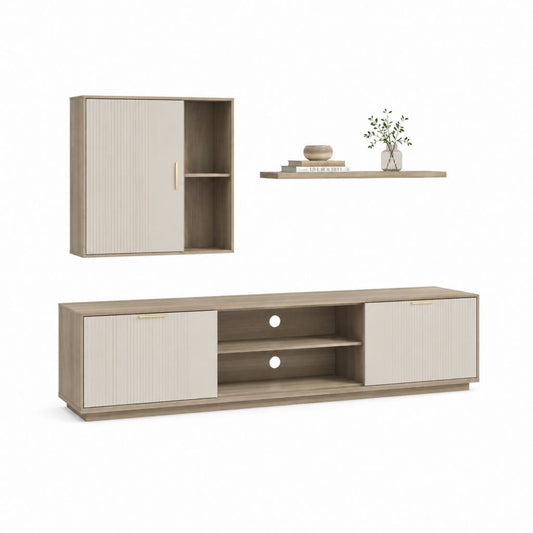 Set mobili TV sospesi rovere e beige in pannelli di particelle 180 x 40 x 45 cm