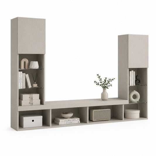Parete attrezzata porta TV grigio tortora in pannelli truciolari e vetro 240 x 35 x 180 cm