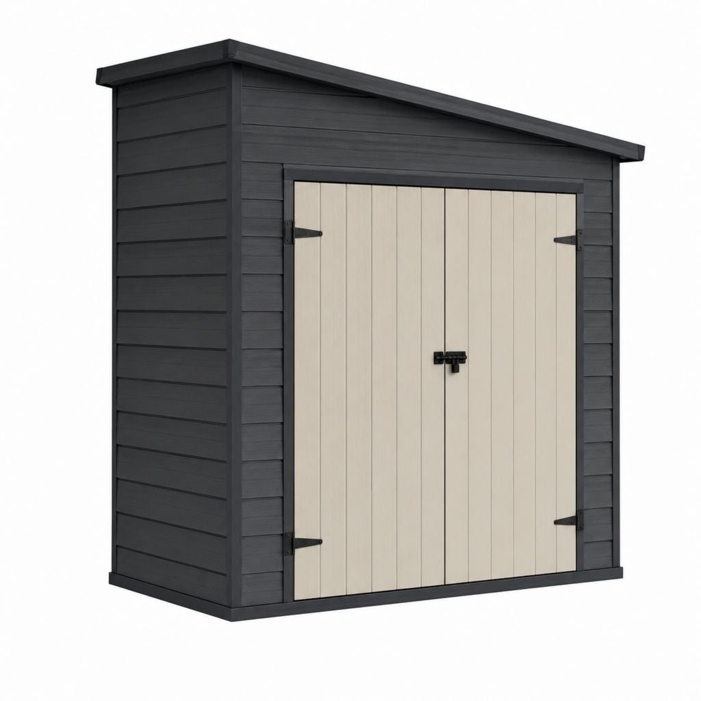 Casetta da giardino rettangolare antracite e beige in polipropilene 191 x 111 x 198 cm con doppia porta