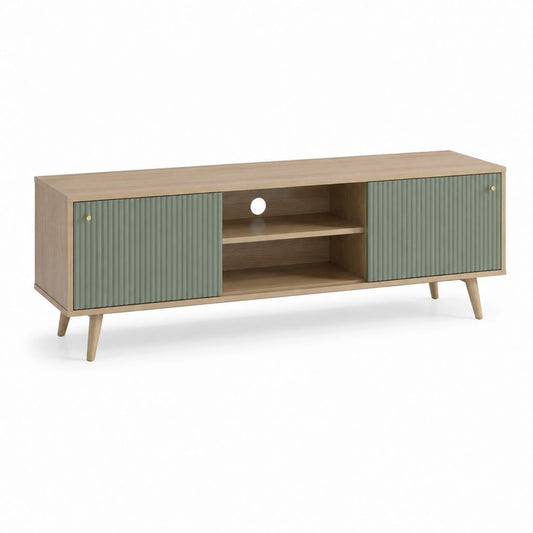 Mobile TV rettangolare verde salvia e rovere in MDF e truciolare 160 x 40 x 55 cm