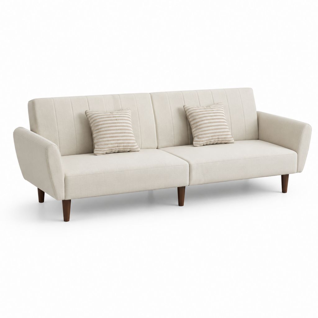 Divano 3 posti beige in poliestere con gambe in legno 210 x 85 x 85 cm