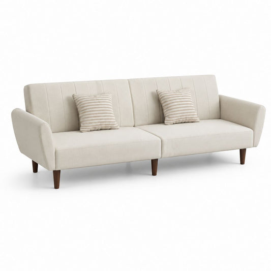 Divano 3 posti beige in poliestere con gambe in legno 210 x 85 x 85 cm