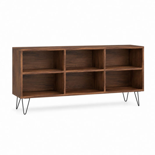 Mobile porta TV in MDF impiallacciato noce con 6 vani e gambe in acciaio 120 x 40 x 60 cm