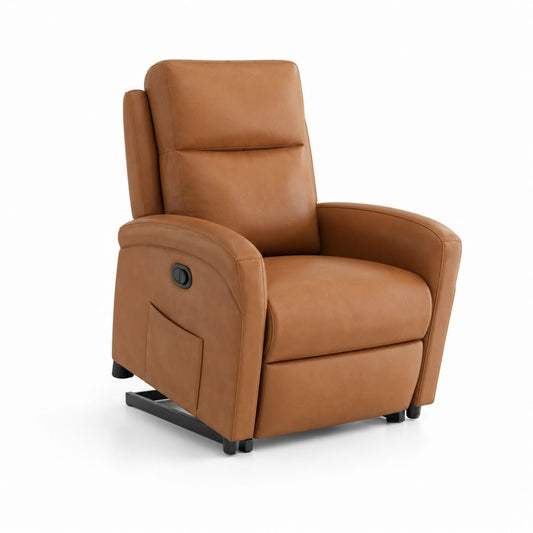 Poltrona reclinabile manuale cognac in pelle sintetica PU con schienale alto 86 x 94 x 102 cm