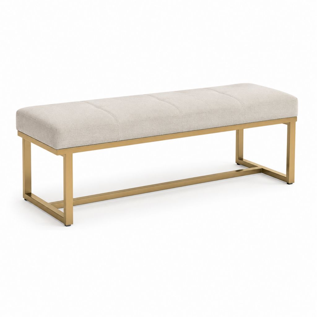 Panca fondoletto beige in poliestere con struttura in acciaio dorato 120 x 40 x 45 cm