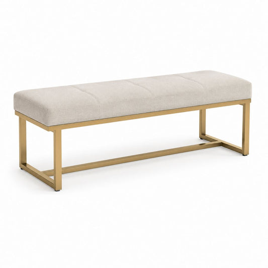 Panca fondoletto beige in poliestere con struttura in acciaio dorato 120 x 40 x 45 cm